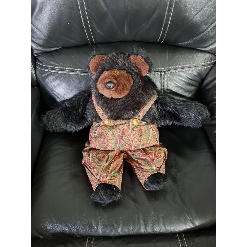 Vintage 1950s‎ Plush Black Teddy Bear Musical Wind Up Still Works. Rare, Antique